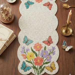 Chemin de table artisanal brodé floral, design de luxe, écologique, léger, forme irrégulière, tissu épaisseur 5 mm, tapis de table - Product Image 2