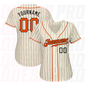 Nouveau style de vêtements de baseball en gros, maillots de baseball rétro pour hommes, crème, noir, rayé, orange-noir - Product Image 3