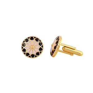 Luxury Gold Plated Black Pink Enamel Round Cufflinks for Men Floral Formal Shirt <b>Accessories</b> <b>Wedding</b> Business Gift Cuff Links - Product Image 5