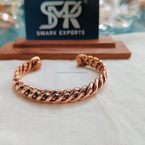 Brazaletes de cobre puro diseño de cuerda trenzada pesada brazalete abierto Kada pulsera brazalete hecho a mano joyería curativa para hombres y mujeres - Product Image 1