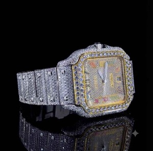 นาฬิกาข้อมือผู้ชาย VVS Iced Out ทรงสี่เหลี่ยมประดับเพชร ตัวเรือนสแตนเลส ขนาด 38 มม. ระบบควอตซ์อนาล็อก สายแบบพับได้ กระจกแซฟไฟร์ - Product Image 5
