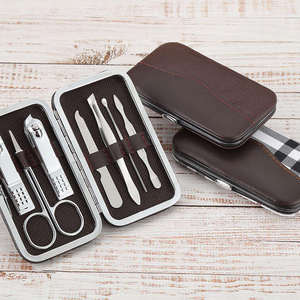 White Check Pattern Household Stainless Steel <b>Nail</b> Clipper Set 7-Piece <b>Nail</b> Care Kit - Product Image 4