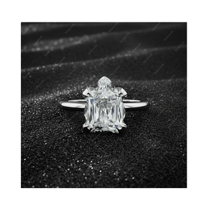 Anillo de Compromiso Solitario de Plata de Ley 925 Chapado en Oro con Diamante Cultivado en Laboratorio con Corte Tortuga Original EF VVS VS Certificado por GIA IGI - Product Image 1