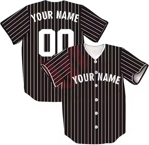 Camiseta de Béisbol Personalizada para Hombre, Rayas Blancas y Negras, Manga Corta, Transpirable, Poliéster, Corte Regular, Estampado Sublimado, Cuello en V - Product Image 3