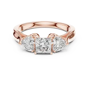 Bague de fiançailles et alliance de mariage pour femme, trois pierres en diamant de laboratoire, taille princesse et taille ronde - Product Image 5