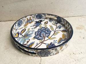 Nouveau plateau en bois émaillé à motif floral, design basique, rond - Product Image 5