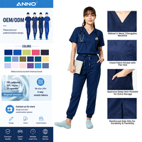 ANNO Premium 78/20/2 Polyester Rayonne Spandex - Ensemble de Blouse et Pantalon Médical Extensible et Résistant pour Lavage Industriel