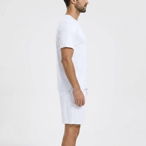 Ensemble t-shirt et short blancs pour homme, col rond, tricoté, respirant, tenue décontractée d'été, couleur unie, confortable à porter - Product Image 3