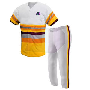Camiseta de béisbol blanca con rayas amarillas y naranjas y pantalones a juego para entrenamiento, uniforme deportivo transpirable - Product Image 1