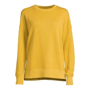 Sudadera de punto amarilla lisa de cuello redondo extragrande para mujer, manga larga, corte regular, algodón transpirable, para otoño - Product Image 4