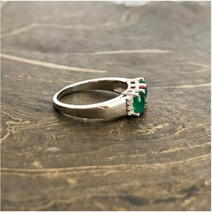 High Quality Real 925 Sterling <b>Silver</b> <b>Ring</b> Polished Three Stone Ruby <b>Emerald</b> Promise Dainty Band Jewelry - Product Image 3