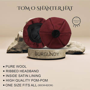 Gorro Escocés Personalizado Color Borgoña con Pompón, Gorro de Lana, Gorro de Clan de las Tierras Altas, Venta al Por Mayor - Product Image 3