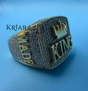 Bague Couronne de Roi pour Homme en Argent 925 Plaqué Or Jaune avec Diamant de Laboratoire, Style Hip-Hop, Usage Quotidien - Product Image 3
