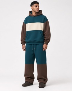 Ensemble de survêtement en coton à coupe ample pour homme, ensemble de détente deux pièces personnalisé avec un design minimaliste et un pantalon à jambes larges - Product Image 4