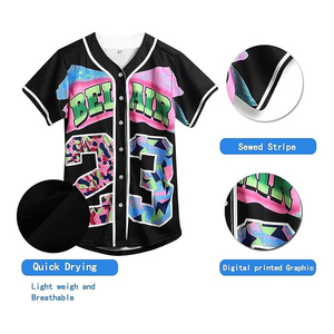 Camiseta de Béisbol Retro de los 90, Estilo Bel Air, Unisex, Hip Hop, Streetwear, con Botones, Transpirable, Ropa Deportiva, Venta al Por Mayor - Product Image 4