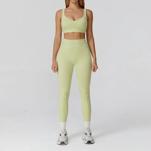 Yoke <b>Women's</b> High Support Color Blocking Workout Set Breathable Yoga Running Gym Fitness Suit with Removable Straps - Product Image 1