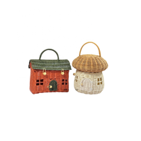 Panier en forme de maison en rotin tissé naturel vintage en osier petite maison de poupée cadeau pour filles, jouets Boho, souris dans une maison en boîte