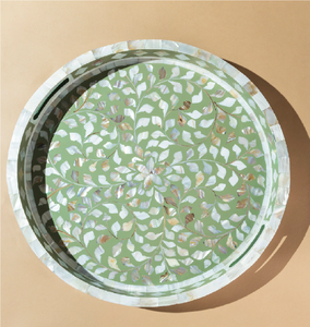 Plateau de service en nacre, couleur verte, motif feuille, plateau décoratif en nacre pour chocolats, fournisseur en gros - Product Image 1