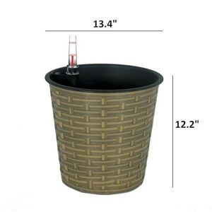 Vaso Decorativo in Vimini da 13,4 Pollici con Sistema di Auto-Irrigazione per Interni/Esterni, Rotondo e Naturale - Product Image 5