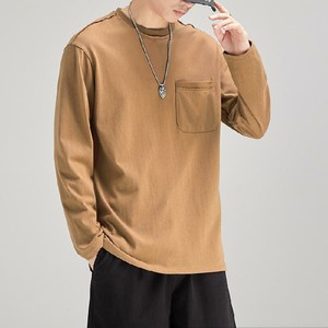 Camiseta de Manga Larga con Cuello Redondo y Bolsillo para Hombre, de Algodón Tejido, Talla Grande, Color Sólido, Logotipo Personalizado Impreso, OEM ODM, Venta al Por Mayor - Product Image 1