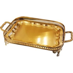 Plateau de service rectangulaire en acier inoxydable gravé, style rétro de luxe léger, pour gâteaux, desserts, fruits secs et snacks – Présentoir élégant - Product Image 2