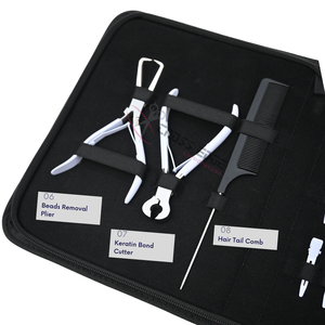 Kit de pinces professionnelles noires pour extensions capillaires (micro-anneaux, nano-anneaux, extensions à bandes adhésives), avec crochets, enfileurs et pinces à velcro - Product Image 4