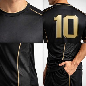 OEM Custom Soccer Jersey Men's Dry Fit Black Football Shirt Team Uniform Athletic Wear with Number 10 and Gold Accents - Product Image 4