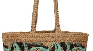 Bolso Tote de Yute con Letra Bordada en Turquesa, Estilo Bohemio, Ecológico, para Viajes de Verano, Compras, con Dos Asas y Parte Superior Abierta - Product Image 3