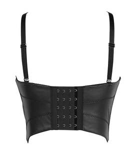 Top bralette en cuir fait main pour femme, crop top en cuir véritable noir, bretelles ajustables en cuir - Product Image 2