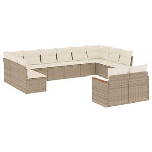Grand ensemble de canapés de jardin en rotin PE beige avec structure en acier thermolaqué – Mobilier d'extérieur haut de gamme - Product Image 2