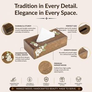 Handmade Eco-friendly Modern Wooden Tissue Holder Floral Rectangular Rustic Desk <b>Table</b> Decor for Home <b>Car</b> Office - Product Image 5