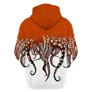Vente en gros de sweats à capuche tendance pour hommes, personnalisés, imprimés en sublimation avec un motif d'octopus orange et blanc, respirants, à séchage rapide, sweats à capuche d'hiver, service OEM - Product Image 2