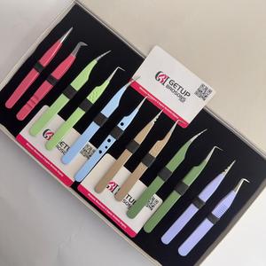 GETUP BROSONS IMPEX Pince à épiler pour cils en acier inoxydable de précision, antistatique, à pointe lisse de 10 mm, ensemble avec emballage en boîte avec logo - Product Image 2