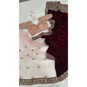 ชุดแต่งงานสวยงาม ผ้าส่าหรีหรูหรา ประดับด้วยงานปักด้ายและดอริ สำหรับงานปาร์ตี้ - Product Image 3