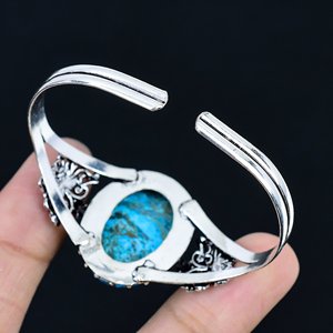 Natural Turquoise Gemstone Bangle Jewelry <b>Bracelet</b> Elegant Stylish Gift For Women Handmade 925 Sterling Silver Jewelry - Product Image 3