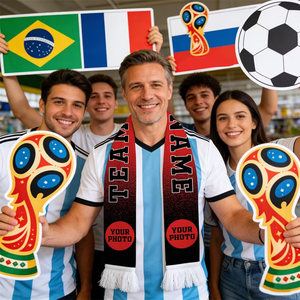 Écharpe de sport longue pour supporters de football avec design personnalisé (nom et photo), rouge, noir, blanc, bord frangé, en acrylique. - Product Image 3