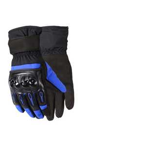 Guantes de Motocicleta Negros Lisos de Cuero Azul con Pantalla Táctil, Ecológicos, Térmicos, Deportivos, para Exteriores, para las Cuatro Estaciones, con Forro de Piel hasta la Muñeca - Product Image 3