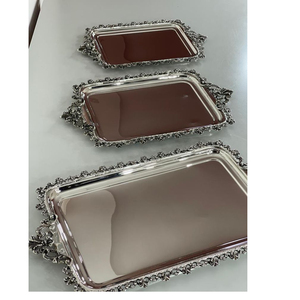 Elegant Handmade Eco-friendly Polished <b>Metal</b> Rectangular Serving Trays Decorative Home Dining Tray Set - Product Image 1