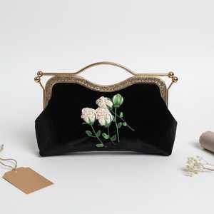 Embroidery Custom Logo Design Satin Lined Round Flat <b>Drawstring</b> jewelry clutch Bag for Jewelry & Cosmetic Promotion - Product Image 5