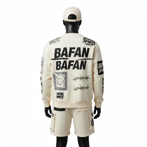 Conjunto de Sudadera y Pantalones Cortos de Felpa de Algodón Premium para Mujer, 100% Algodón, Tela Suave Cepillada, Color Crema, Estampado Personalizado - Product Image 2