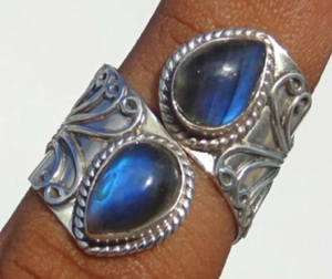 Anillo de labradorita azul fuego natural, plata de ley 925, joyería con piedra preciosa de labradorita, anillo de boda, regalo para ella - Product Image 1