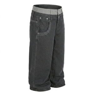 Pantalones Vaqueros Holgados de Doble Cintura para Hombre, Estilo Baggy, Pierna Ancha, Lavado Negro, Streetwear, Hip Hop, Jeans Personalizados - Product Image 2
