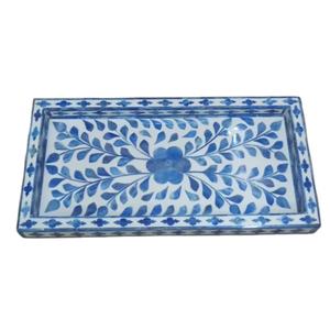 Bandeja Pequeña con Incrustaciones de Hueso Azul y Diseño Floral por PERFECT ENTERPRISES - Product Image 1