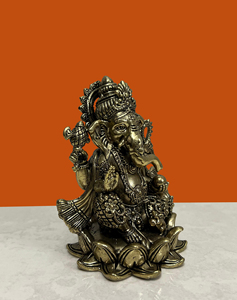 Nirmala Handicrafts Handcrafted Brass Ganesh <b>Statue</b> Wax Casting | Antique Finish Lord Ganesha Idol Rajasthan for Home Decor - Product Image 2