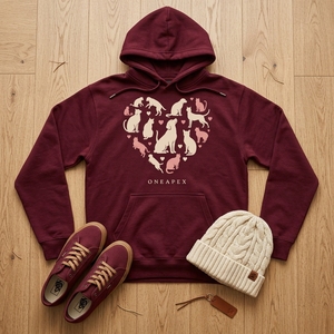 Sudadera con Capucha Personalizada con Gráficos de Mascotas en Color Borgoña, Sudadera Informal para Hombre, Sudadera con Capucha con Estampado de Perros y Gatos, Ropa al por Mayor OEM ODM - Product Image 5