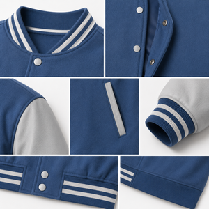 เสื้อแจ็คเก็ตวาร์ซิตี้สีน้ำเงินเทาแบบยูนิเซ็กซ์ ปิดกระดุม สไตล์พรีปปี้ ทรงปกติ ผลิตจากโพลีเอสเตอร์และผ้าฝ้าย เหมาะสำหรับใส่ในฤดูใบไม้ร่วง - Product Image 6
