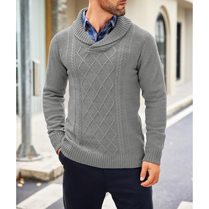 Pull en tricot pour homme à motif Argyle, manches longues, gris uni, vêtements décontractés d'hiver - Product Image 6