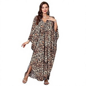 Women Leopard Print Chiffon Maxi Dress V-Neck Asymmetric Draped Plus Size Long Beachwear One Piece Fashion Dress - Product Image 1