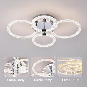 Plafoniera LED Moderna Dimmerabile a 6 Anelli in Acrilico IP44 RGB per Camera da Letto, Soggiorno, Cucina, Ufficio - Product Image 4