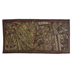 Indian Home Decor Art Beaded Kundan Wall Hanging Tapestry Table Runner BR001 Hand Embroidered Wall Hanging Indian Beads Work Wal
